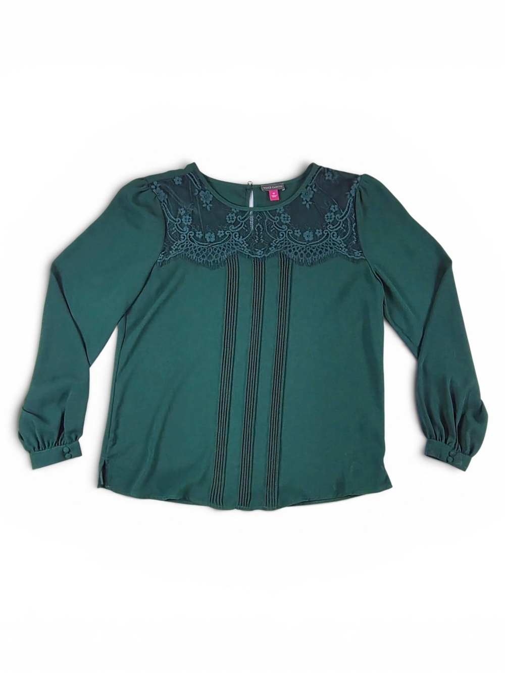 Vince Camuto Women's Emerald Green Lace Yoke Blouse NWT - Picture 2 of 10